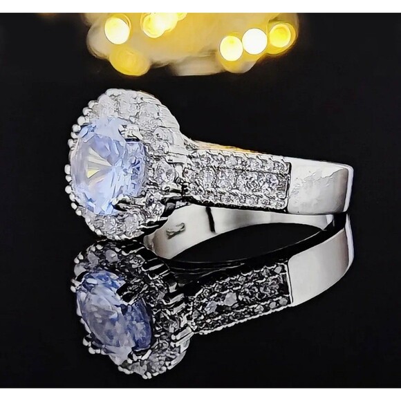 Fashion Circular Inlaid Raised Wedding Engagement Ring Sz 9 New - Picture 1 of 9